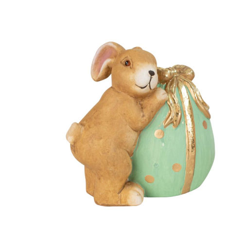 Picture of CERAMIC EASTER BUNNY WITH EGG LIGHT GREEN 16CM